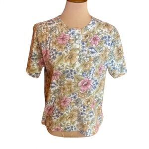 Vintage 80s floral partial button down top